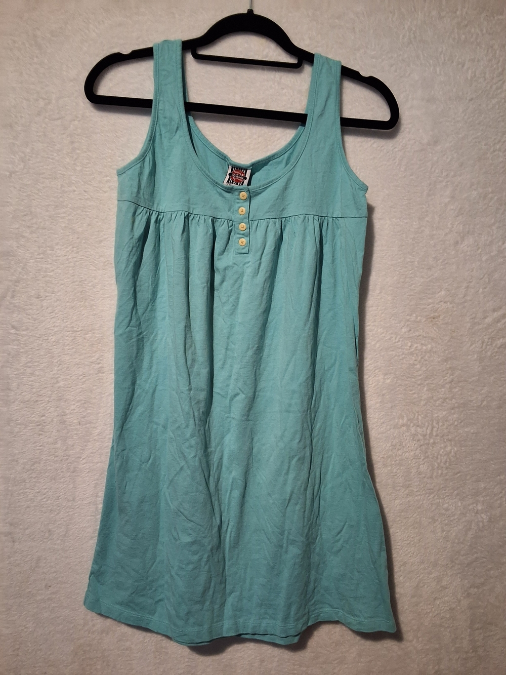 Sleeveless Light Teal Scoop Neck Tank Dress with Button Front